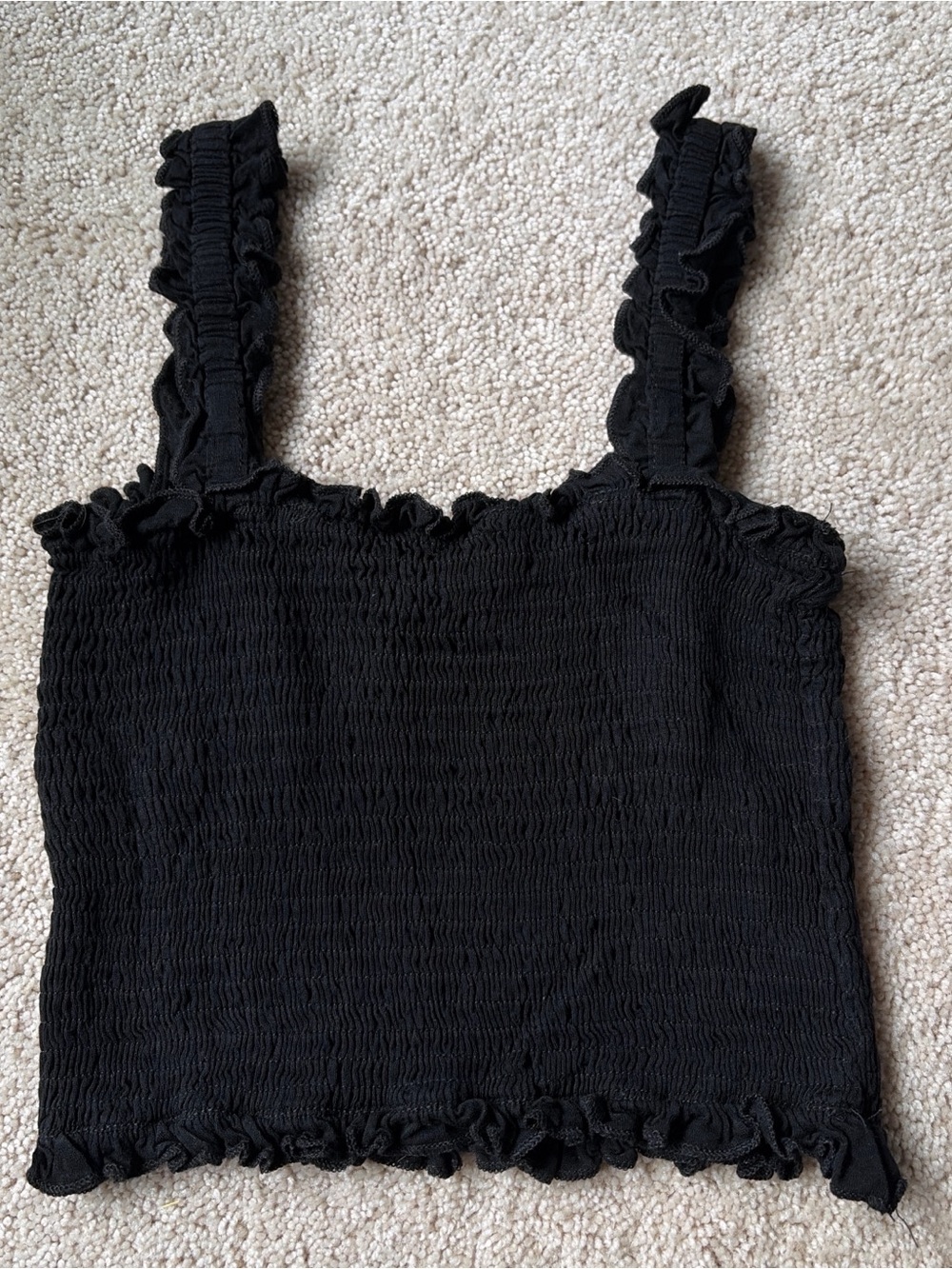 SHEIN Black Smocked Ruffle Strap Tank
